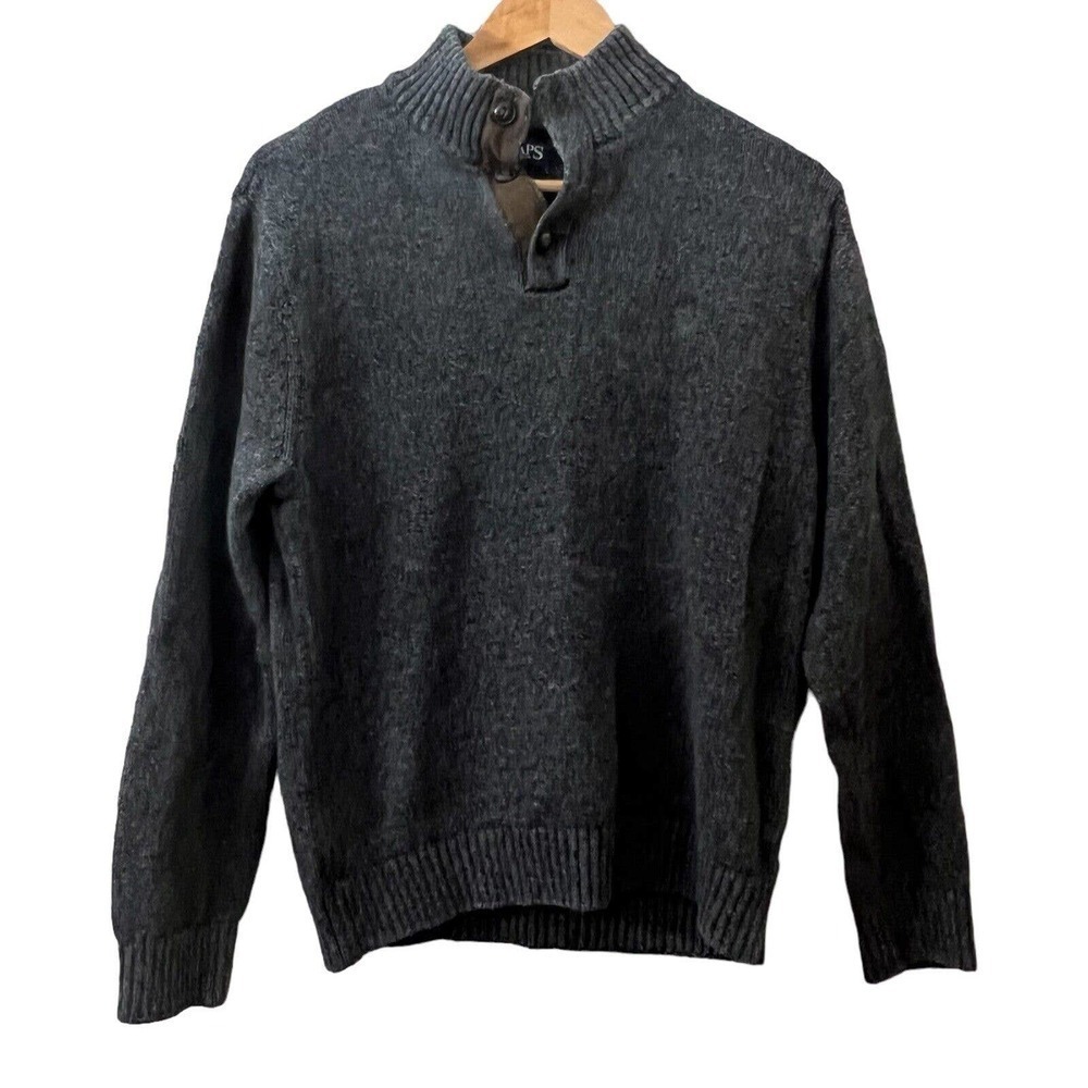 Chaps Mens Sweater Blue High Neck Preppy Elbow Patch Long Sleeve Pullover Sz M